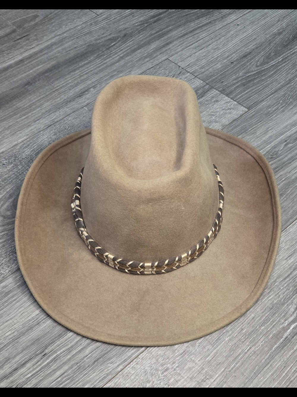Women's Felt Wide-Brim Safari Hat in Tan with Braided Band